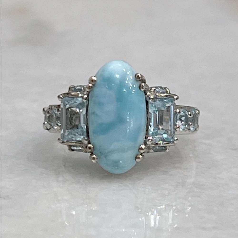 Larimar Sky Blue Topaz Sterling Silver Ring